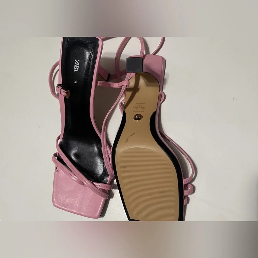ZARA PINK LEATHER HEELED SANDALS SIZE 7(38)